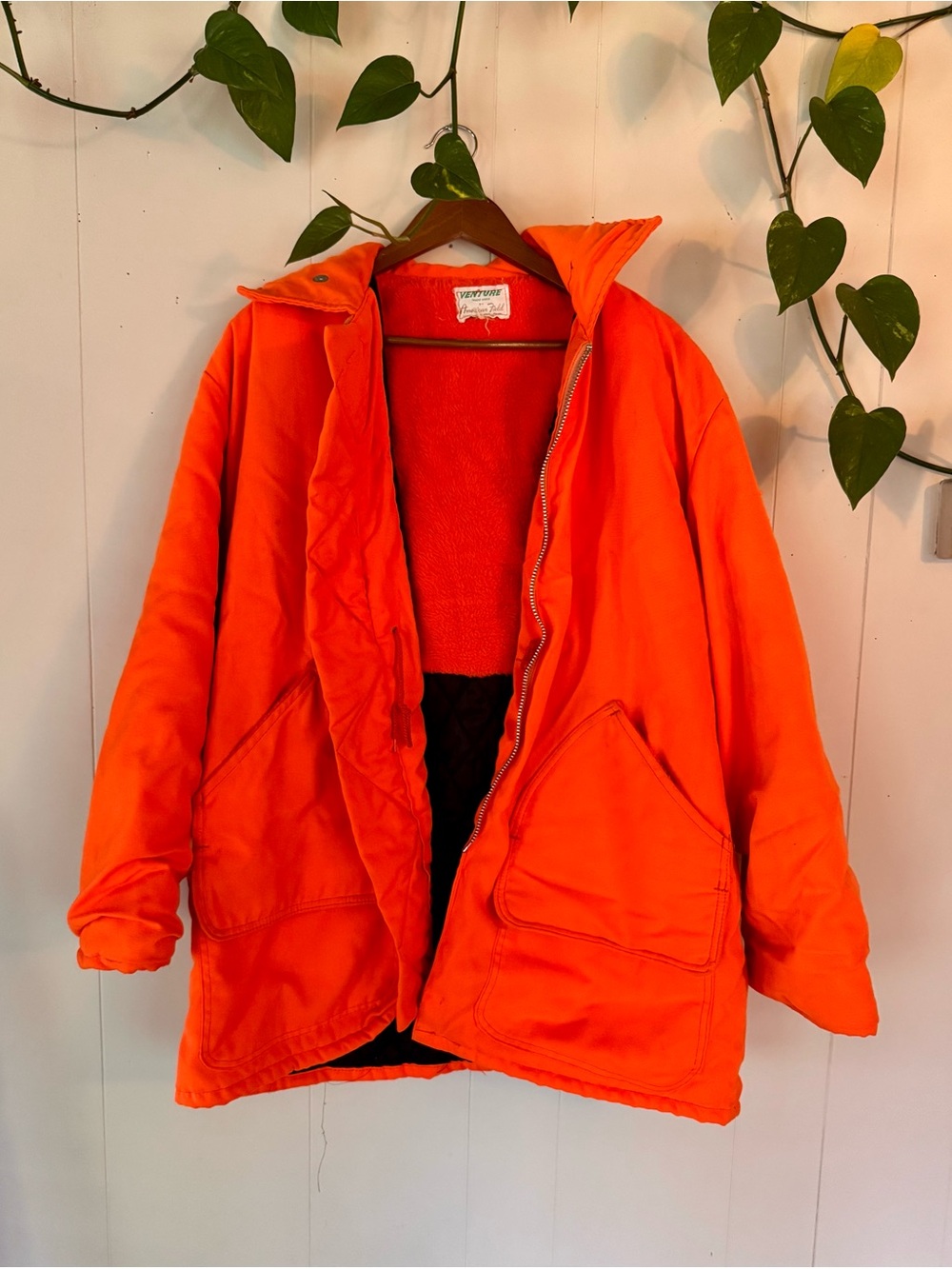 Vintage Men's Bright Orange Quilted Work Jacket